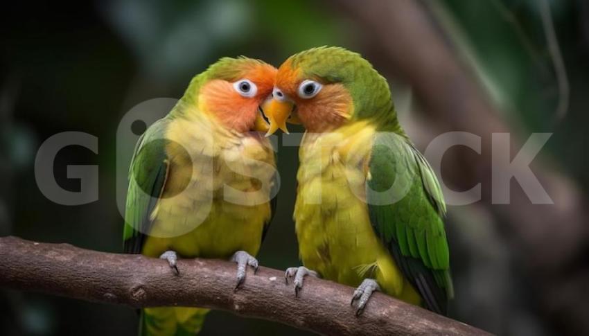 Two parrots sitting branch one which is green yellow 188544 46164 jpg